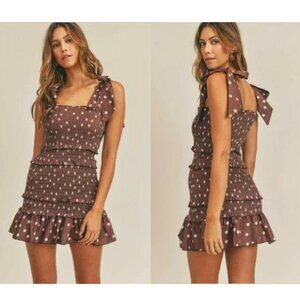 Mable Dress Dolce Vita Brown Polka Dot Tie Strap Mini Smocked Womens Large